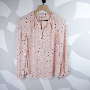 Loft Ruffle Collar Pink Patterned Blouse | M